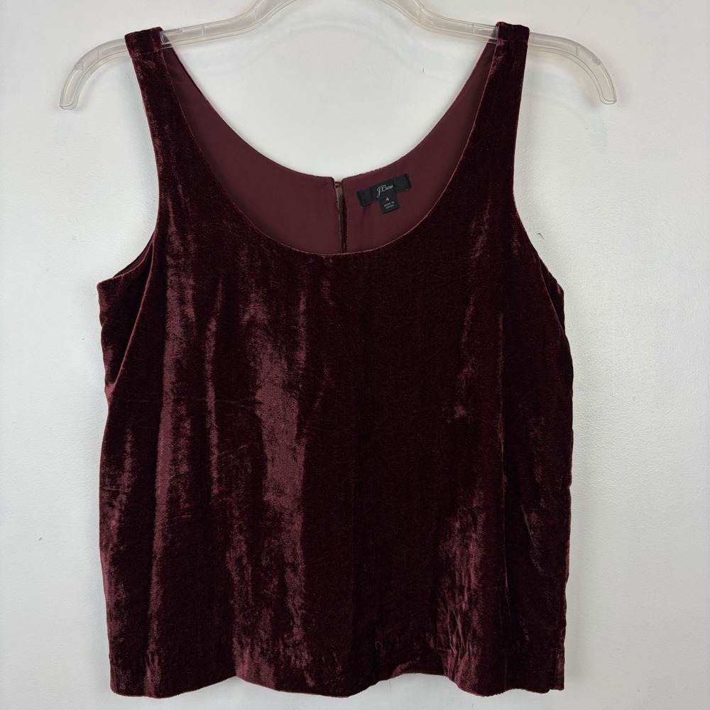 J Crew Velvet Tank Top Womens 4 Small Burgundy Cropped Sleeveless Blouse